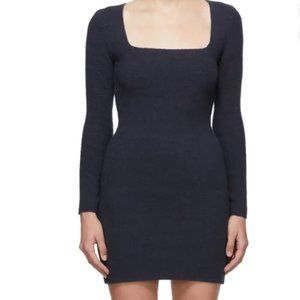 Nanushka long sleeve cotton-blend terrycloth dress in navy
